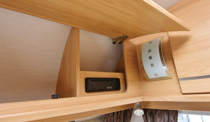 Rather than be on display, the Quasar’s radio/CD player is neatly hidden away in the right-hand overhead locker at the front of the van