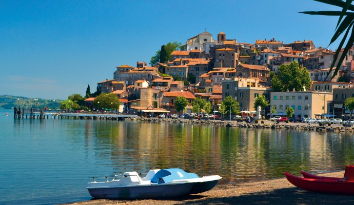A campsite beside this Italian lake is an idyllic base for caravan holidays near Rome