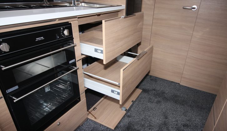 There are two large drawers that close softly in the kitchen