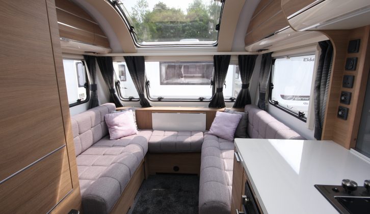 The huge sunroof makes the lounge bright and airy in the Adria Adora 432DT Loire