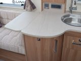The design of the Bailey Unicorn Vigo's kitchen gives a good amount of worktop space and there's an extension flap, too