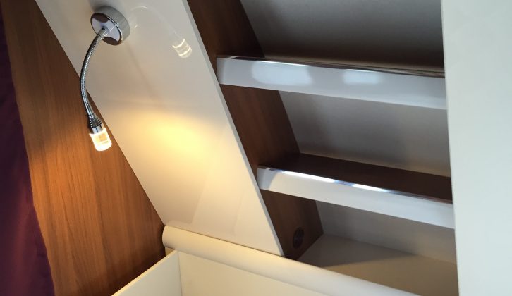 There's neat detailing throughout the Hobby line-up, such as this light and shelving around the bed in the Excellent 495 UL