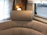 The headrest gives extra comfort in the lounge of this luxury Hymer caravan