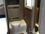 Here's the 690's corner washroom – small but smart for this Hymer caravan