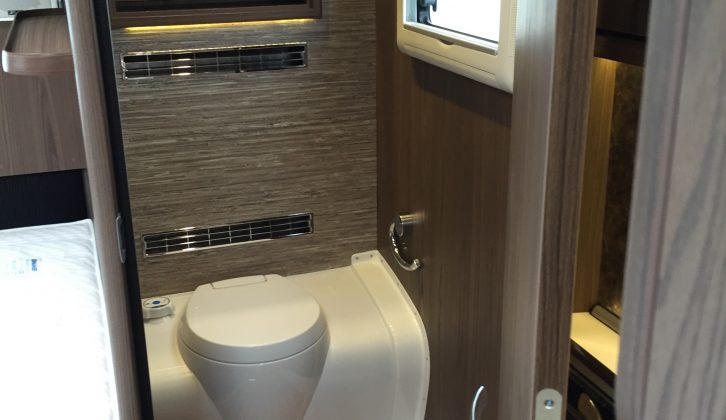 Here's the 690's corner washroom – small but smart for this Hymer caravan
