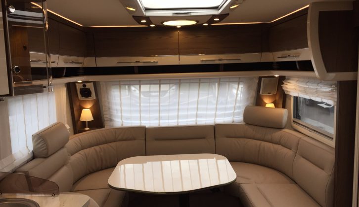 This generous and luxurious lounge sits at the front of the Hymer Nova S 690