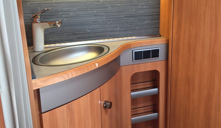 Again, this Hymer caravan has a separate sink and vanity unit