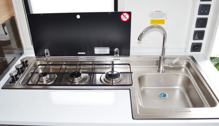 Adria's familiar trio of in-line burners is present, but there's not that much worktop space