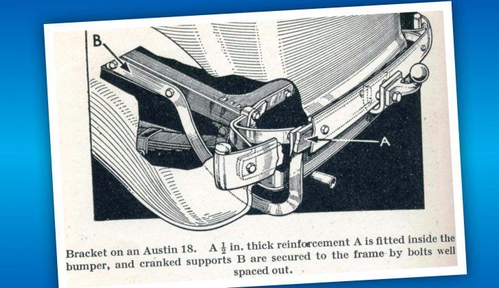 This diagram from the mid-1930s shows a tow bar fitting on an Austin 18, via a steel bar fixed behind the bumper