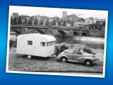 This photo shows a 1951-’52 Sprite hitched to a Morris Minor – caravan holidays have been bringing pleasure for decades