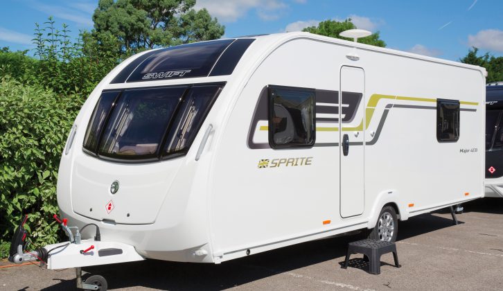 The Sprite Major 4 EB is new for 2017 and features a layout with a central washroom and a rear in-line island bed