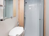 The large, fully lined shower has a bi-fold door, while the stylish bowl sink with pop-up plug is a new-for-2017 feature