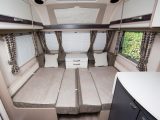 The front double bed is 2.02m x 1.56m and is easy to make up – or use the sofas as 1.56m x 0.72m single beds