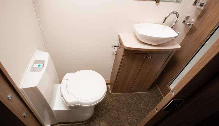 It might be a tad minimalist, but the washroom in this caravan is a very practical space