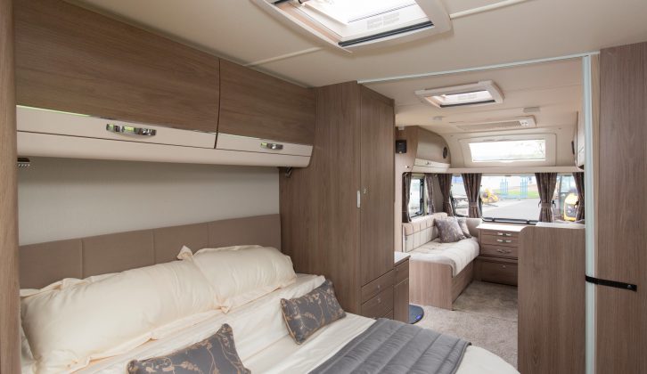 You get two broad overhead lockers and the lightweight mattress folds to form a headrest for daytime use – there’s a slimmer headrest behind
for when the bed is extended