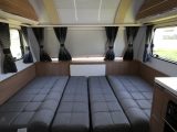 The Adria Adora 613 UT Thames has a 2.24 x 1.54m front make-up double bed