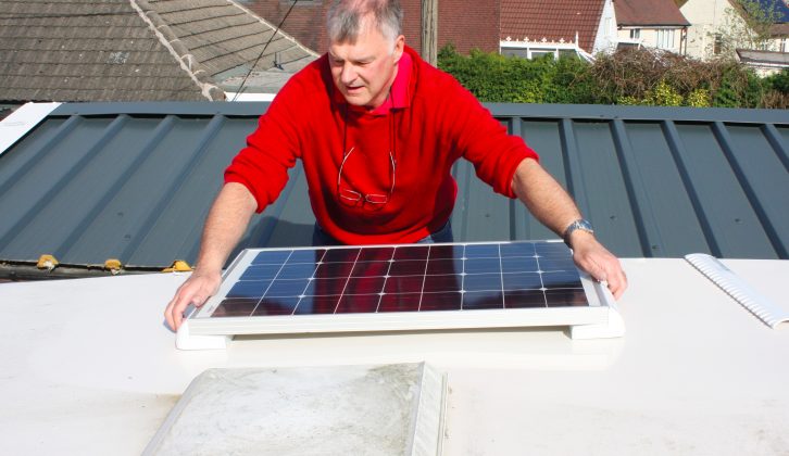 Apply adhesive to the panel’s feet, then place it into position and press gently on the corners