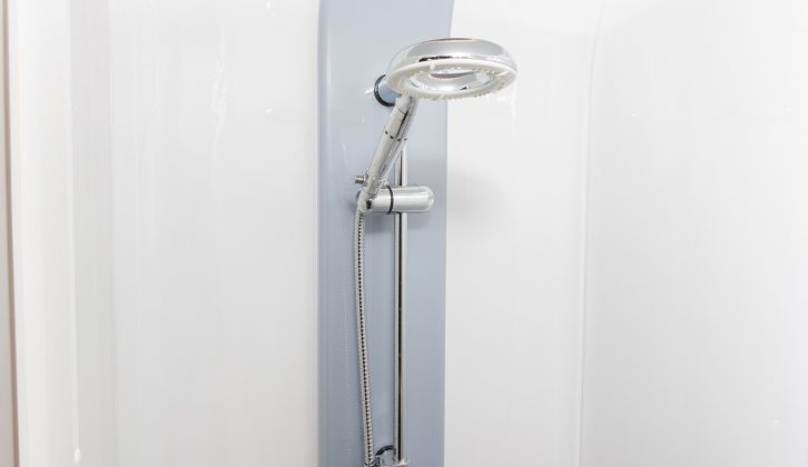 The Major 4 EB's fully-lined, nearside shower cubicle wraps around the wheelarch