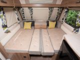 The Sprite Major 4 EB's front make up double bed is 2.02m x 1.59m