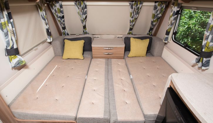 The Sprite Major 4 EB's front make up double bed is 2.02m x 1.59m
