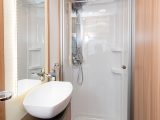The Lunar Lexon 560's shower cubicle is huge and has two shelves