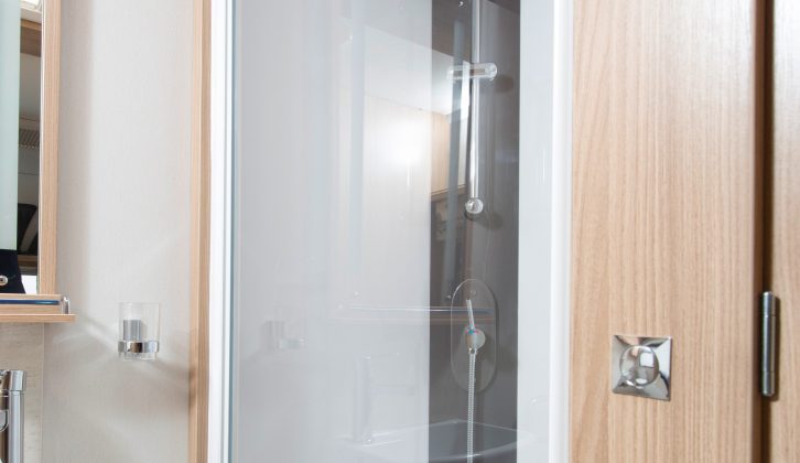 The revised washroom has a large and rather stylish, fully-lined shower cubicle