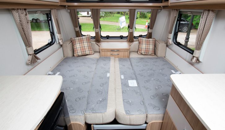 The front make-up double measures 2.01m x 1.50m – read more in the Practical Caravan Coachman Vision 450 review