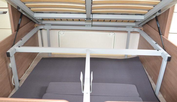 The huge storage space under the Alaria TI's bed is uncluttered and can also be accessed from outside