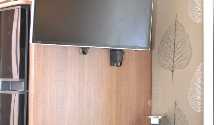 A 21in Avtex TV/DVD is included as standard, here seen opposite the kitchen – there’s a socket tower below with enough power points to keep everyone in the lounge happy