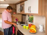 You get a good amount of kitchen worktop space – read more in the Practical Caravan Swift Lifestyle 6 FB review
