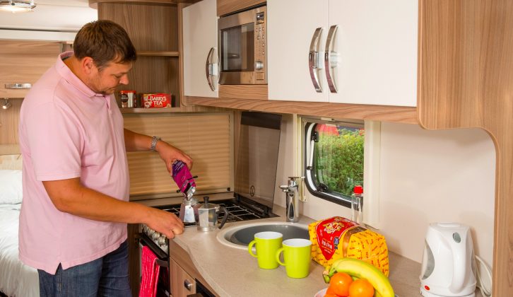 You get a good amount of kitchen worktop space – read more in the Practical Caravan Swift Lifestyle 6 FB review