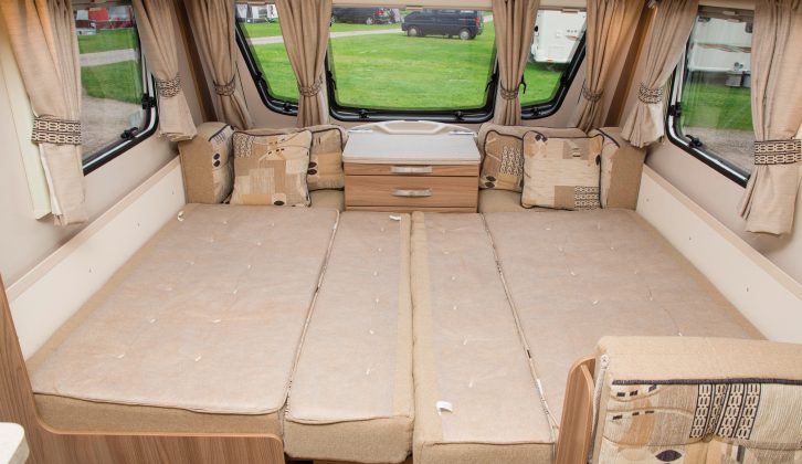 The front double bed measures 2.02 x 1.80m – find out more in the Practical Caravan Swift Lifestyle 6 FB review