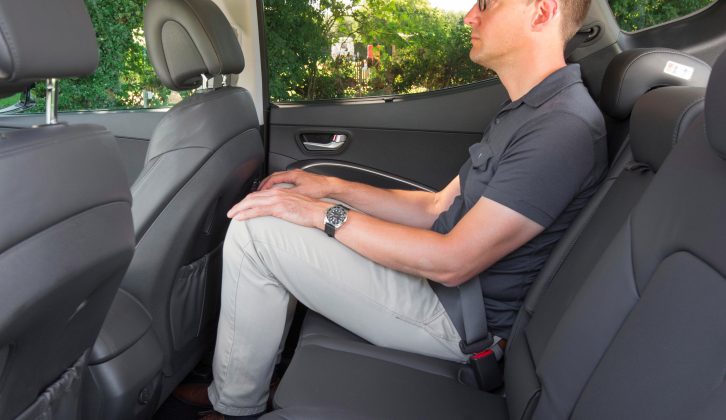 With the middle row slid back, there is room for adults, but it must be slid forward to fit passengers in the third row – read more in the Practical Caravan Hyundai Santa Fe review