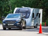 The Hyundai may not quite have the polish of the Land Rover Discovery Sport in this tough challenge, but it pulled a heavy caravan through with authority