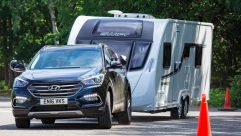 The Hyundai may not quite have the polish of the Land Rover Discovery Sport in this tough challenge, but it pulled a heavy caravan through with authority