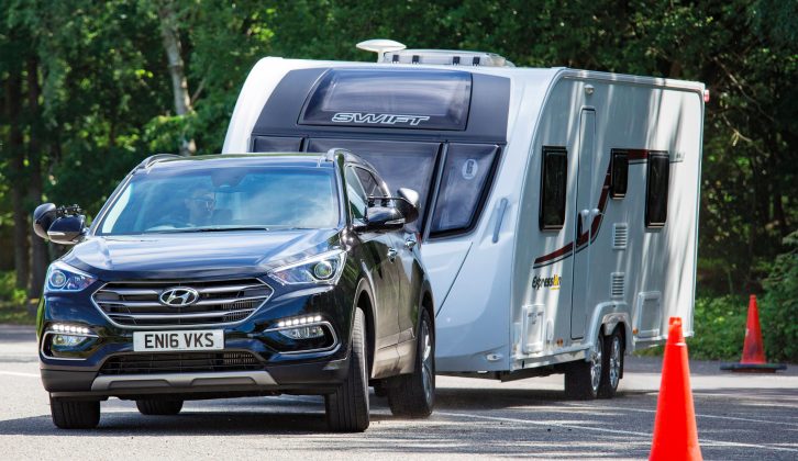 The Hyundai may not quite have the polish of the Land Rover Discovery Sport in this tough challenge, but it pulled a heavy caravan through with authority
