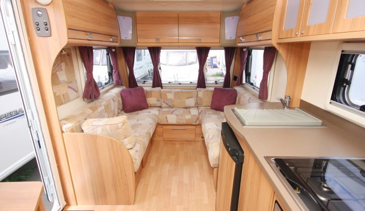 Wraparound seating makes the Bailey caravan’s lounge a very sociable space