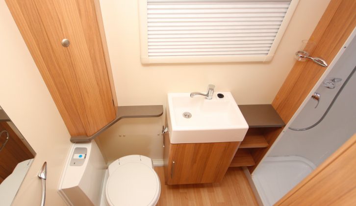 Cupboards and shelves provide great storage in the Pegasus, plus the shower is fully lined and the basin is a good size