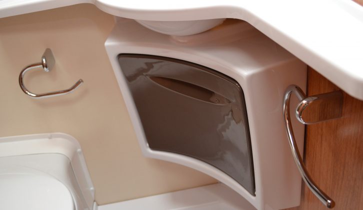 The moulded cupboard below the basin is rather flimsy in the Caravelair Antarès 335