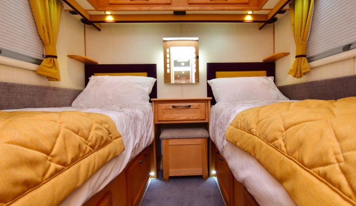 The rear bedroom has twin fixed single beds (1.90m x 0.62m), while attractive under-pelmet lighting is a new feature that comes as standard on the V640s