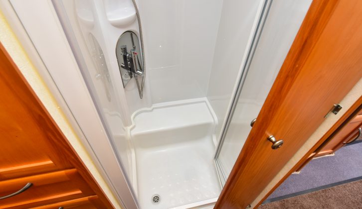 The nearside shower cubicle features a one-piece moulded liner and is practical to use