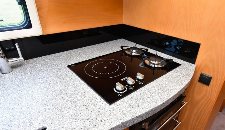 The Thetford hob has twin gas burners and an electric hob