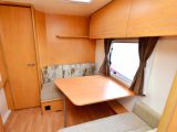 The Bailey Olympus 504’s nearside dinette can be made up as a double bed – this layout only lasted until 2011