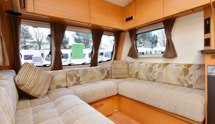 The 504’s front lounge is spacious, despite the 2.19m width, and the cushions are supportive – a central chest of drawers was an optional extra