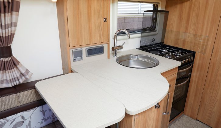 The kitchen is well-equipped and there's a flap to extend food prep space – read more in the Practical Caravan Bailey Unicorn Pamplona review