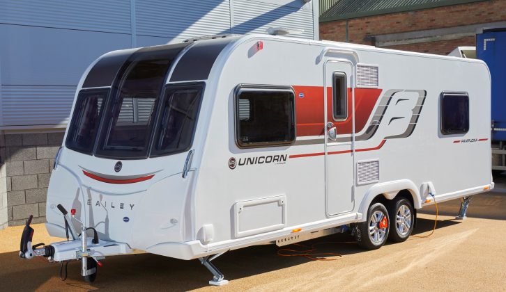 This twin-axle, 2017-season Bailey caravan rides on an Al-Ko chassis with an AKS hitch, ATC and shock absorbers