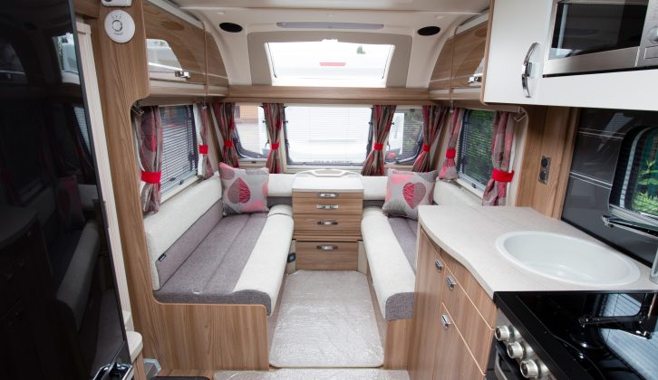 The shaped bolsters at the front of the lounge will help you relax and get comfortable in this Swift caravan
