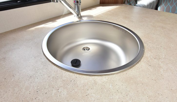 The circular sink has a clip-on drainer and there's a decent amount of worktop space