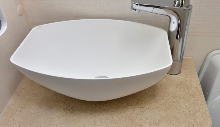 This stylish hand basin is new for 2017 – read more in the Practical Caravan Venus 590/6 review