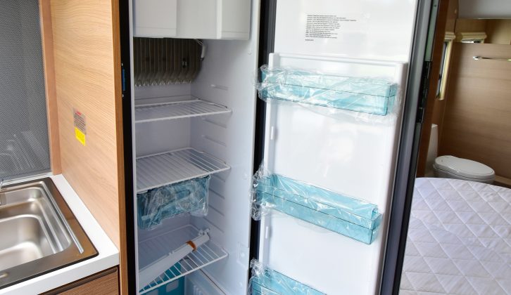 There's a large Thetford slimline fridge in this 2017 Adria Adora Isonzo